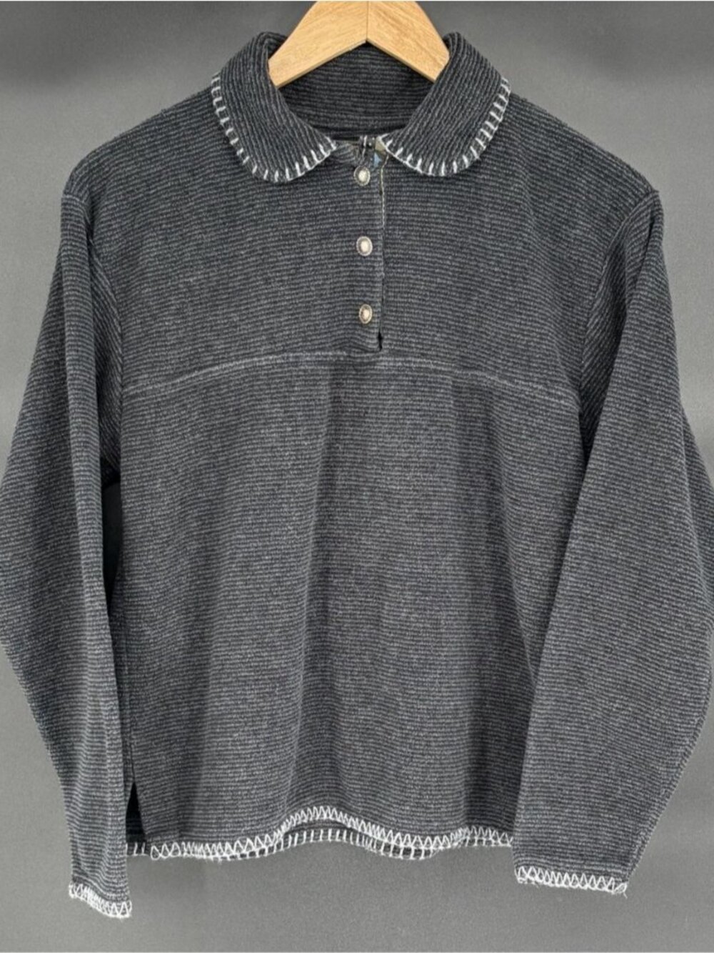 Vintage Alps Women's Collared Button Pullover Sweater M Gray Made In USA Outdoor